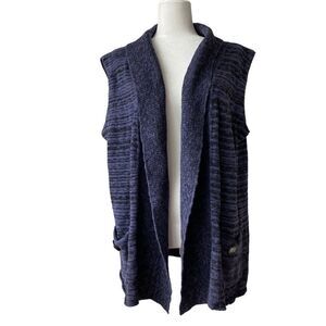 Willow Sleeveless Open Front Blue Black Knit Vest SZ L